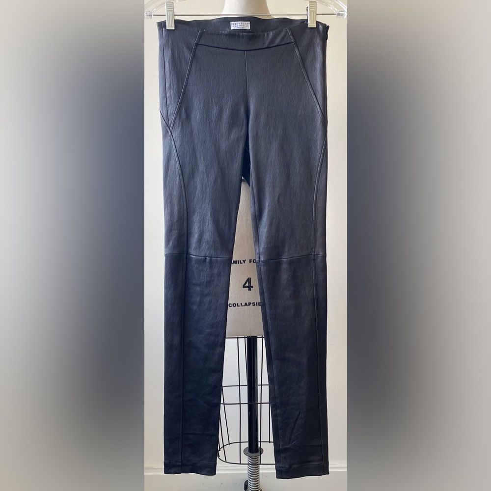 BRUNELLO CUCINELLI BLACK LEATHER LEGGINGS